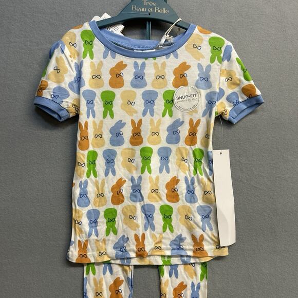 Tres Beau et Belle Bamboo Bunny Print 3pc PJ Pajama Set Girl’s Size 4T NEW NWT - Picture 2 of 7
